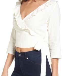 ASTR the Label White Linen wrap crop top